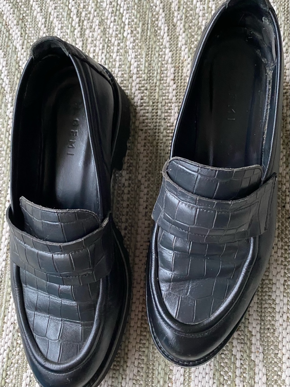 M. Gemi Handmade Elsa Black Croco Printed Leather Loafers -Size 40